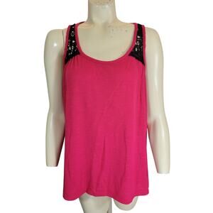 Torrid Pink Black Crochet Lace Keyhole Back Tank Top Women's Size 00